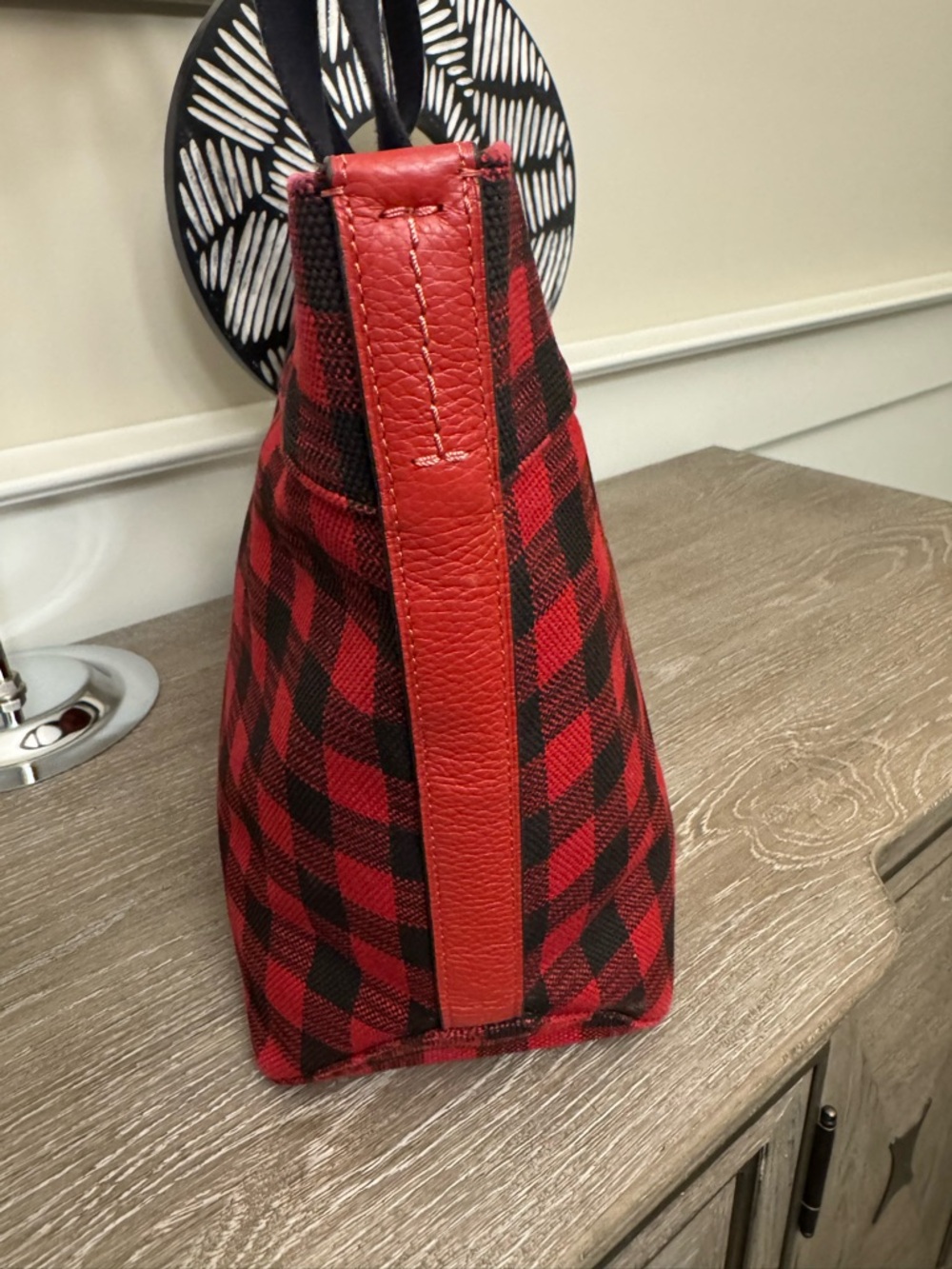 Coach Red and Black Buffalo Plaid Canvas Tote - Picture 7 of 14